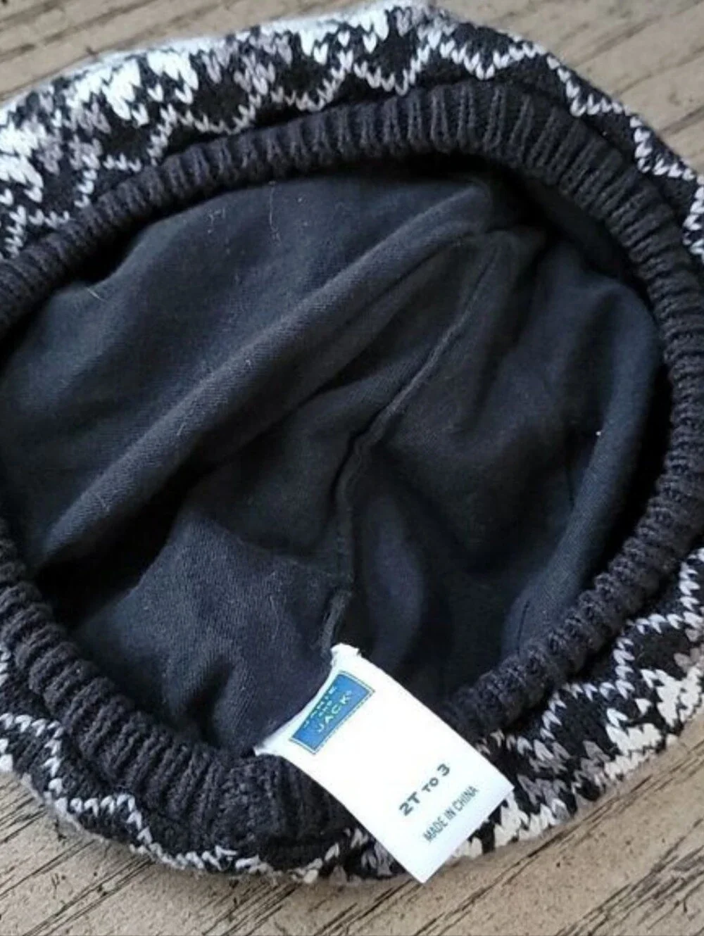 Janie and Jack Black Knit Pom Pom Hat with White Fair Isle Trim